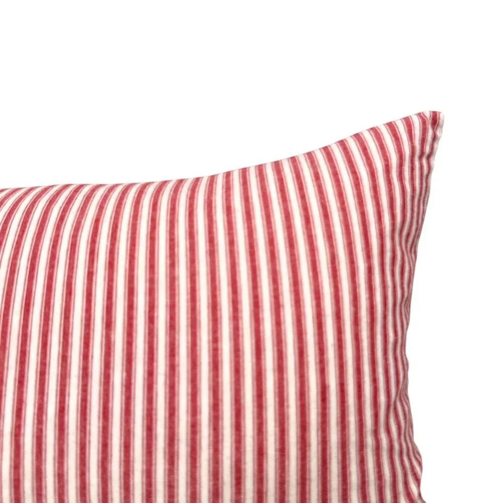 RAE DUNN Merry Pillow Red Ticking Stripe Holiday Decor Cover w/ Insert